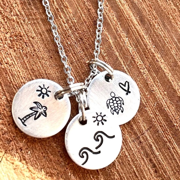 Disc Necklace - Hand Stamped Necklace - Hand Stamped Jewelry - Beach Necklace - Picture 2 of 5